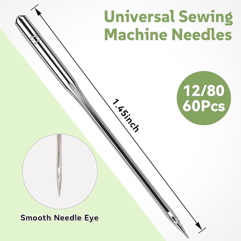 AUGHOA 60 PCS Universal Sewing Machine Needles, Size 80/12 Needles for Medium-Weight Fabrics, Suitable for Singer, Brother, Janome Home Sewing Machine - Image 3